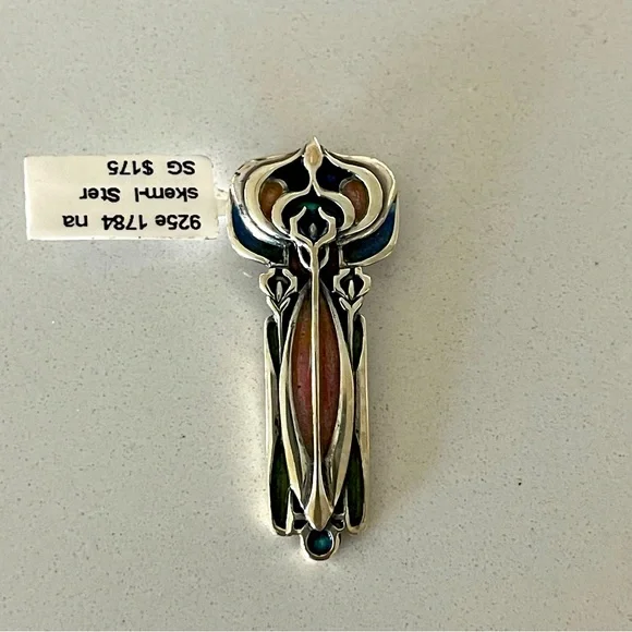 Unique pink & green enameled sterling silver 925 pendant - Picture 1 of 10